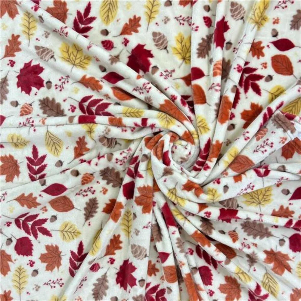 Fall Decor Throw Blanket - Soft & Warm w/ Autumn Leaves‎ in Red, Yellow, Brown,